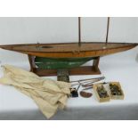 Large 1920s twin masted pond yacht on stand - Length 130cm