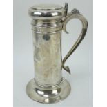 Large American sterling silver cocktail shaker in the form of a 17th century flagon