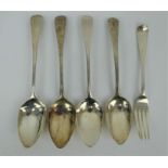 Four George III Silver Tablespoons 1802 & 1813 an 1876 silver table fork