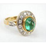 18ct gold and platinum cabochon emerald and diamond cocktail ring