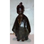 A 19th cent Japanese iron figure of a girl signed