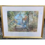 Large watercolour of a garden signed indistinctly.