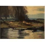 James Fry (1914-1985), oil on board ''The River From Holmbridge'', Initialed lower left. 33.4 x 53.