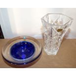 A pair of Orrefors large candleholders, a similar smaller example, a Murano cocktail set, a