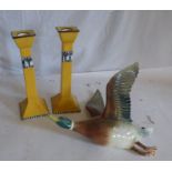 A pair of W&R Carlton ware art deco yellow candle sticks, 26 cm high, just a small nick to the