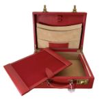 A vintage Smythson writing bureau or stationary case in red leather with gold tone hardware. 12