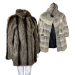 A 70s/80s raccoon fur jacket with high neck 46 inch/ 117cm bust, and a 1970s older child's rabbit