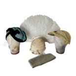 A collection of vintage accessories to include an ostrich  feather fan with ivorine sticks, a