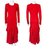 A  tomato red Vivienne Westwood dress in a viscose/ wool blend jersey fabric. Red Label.  marked