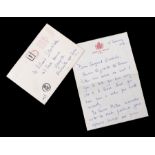 A letter sent on behalf of Queen Elizabeth The Queen Mother to Sergeant Stockdale, offering her