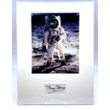 Buzz Aldrin (b. 1930), American former astronaut. Autograph. Signed in bold blue ink mounted with