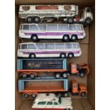 Diecast: A collection of playworn Dinky and Corgi commercial vehicles, to include Cranes, Fire