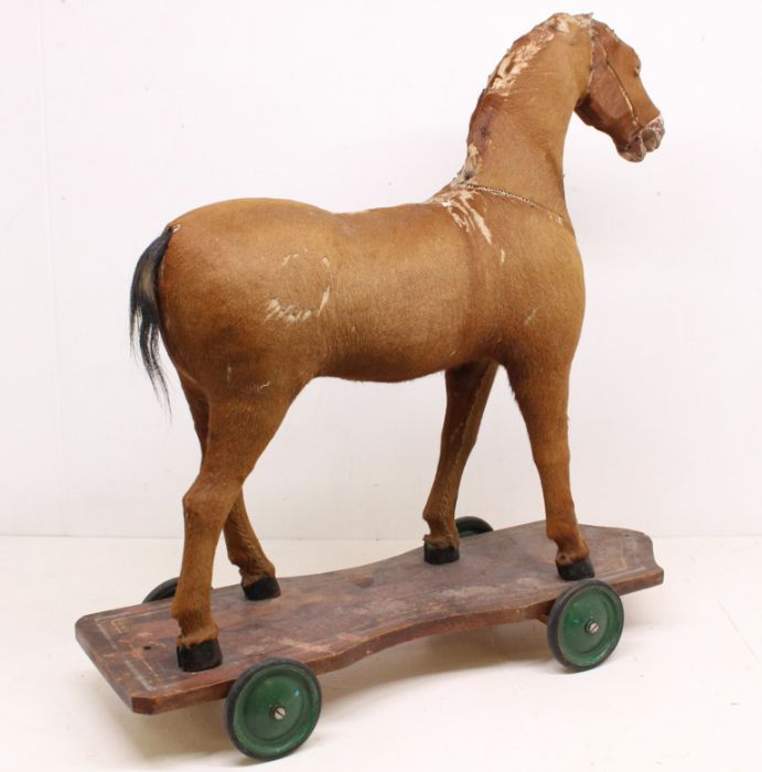 Horse: An early 20th century horse, with pony skin and horse hair, glass inset eyes, mane lacking, - Image 3 of 5