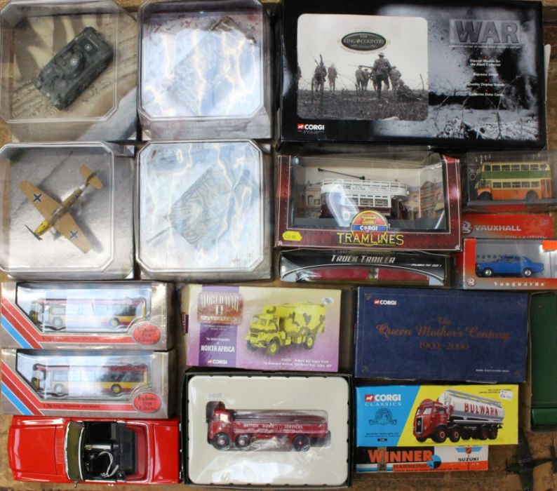 Diecast: A collection of assorted boxed modern issue diecast vehicles to include: Corgi WWII