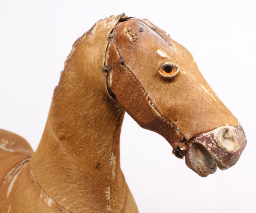 Horse: An early 20th century horse, with pony skin and horse hair, glass inset eyes, mane lacking, - Image 4 of 5