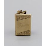 A 9ct gold square locket, engraved with the name Fiona and to reverse Love George. Approximate