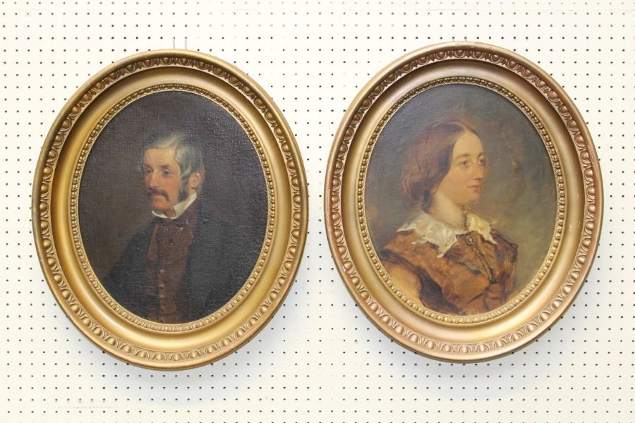 19th century English School, a pair of bust length portraits, a young woman with short chesnut