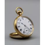 A lady's 18 carat gold crown wind open face fob watch, 2.5cm Roman and subsiduary seconds dial. Dust