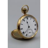 A George V 18 carat gold openface crown wind pocket watch, 4cm Roman and subsiduary seconds dial,