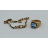 A 9ct gold paste set ring long with a 375 stamped bracelet (ring approximate weight 5.2gm,