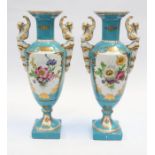 A pair of mid 20th Century mantle vases in the early 19th Century style, with flower transfer and