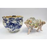 An early 20th Century blue and white planter, along with potpourri / fruit bowl, with floral