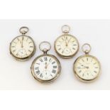 A collection of four silver open faced pocket watches to include include two Victorian, all with