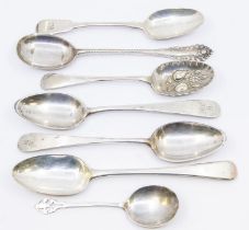 A collection of silver spoons to include; A Georgian silver table spoon hallmarked London 1813,