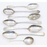 A collection of silver spoons to include; A Georgian silver table spoon hallmarked London 1813,