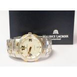A gents Maurice Lacroix steel two tone automatic wristwatch, comprising a round cream dial with