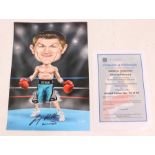 Boxing: An unframed, signed caricature of Ricky Hatton MBE, with certificate of authenticity.