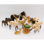 A collection of John Beswick animal figures including horses, dogs and deer