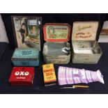 A collectables lot to include; Vintage tins to include Oxo, Gaythorne, Radiance, Players, plus a
