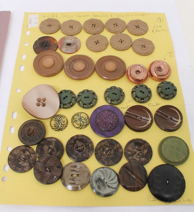 3 cards of buttons to include: coat, Art Deco, bakelite and celluloid buttons some tight top from - Image 2 of 4