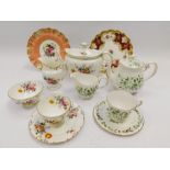 Royal Crown Derby - a 'Posies' tea service: 6 plates, 6 saucers, 4 cups, milk jug, sugar basin, cake