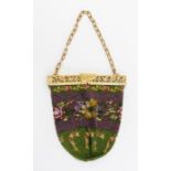 Early Edwardian Beaded Bag with a decorative collapsible ivorine frame (part of the frame is
