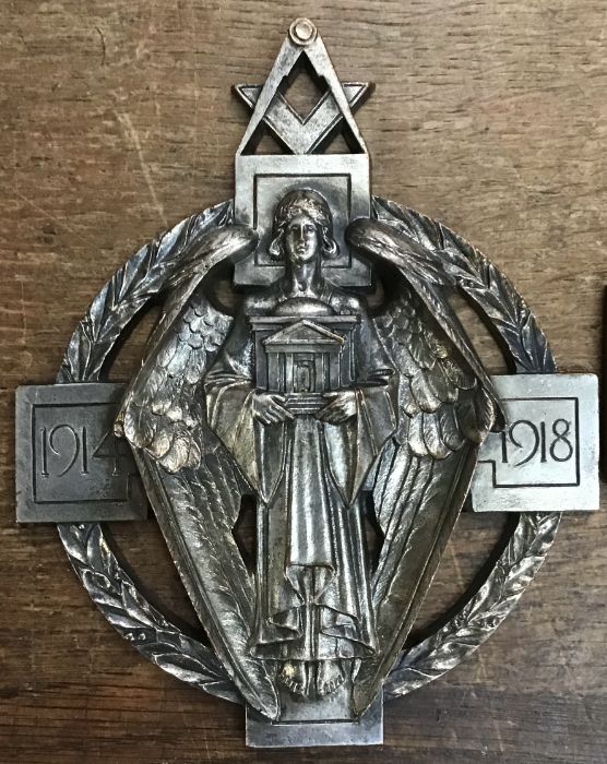 Three WW1 Masonic Memorial Plaques, two cast metal and one in a composite, the small plated plaque - Image 3 of 8