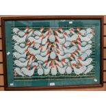 A Chinese painting of Roosters on grass like green background, character marks to each side,