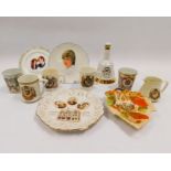 A collection of commemorative mugs from the early to late 20th century, also Victorian plates and