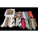 A collection of men's silk ties and silk cravats of assorted colour and date, and men's scarves,