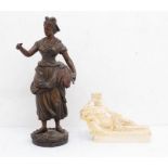 An early 20th Century French spelter figure along with resin figure of a classical lady