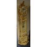 20th century ornate French resin longcase clock with French-style Roman numerals on enamelled