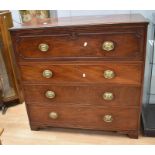 A George III mahogany chest of four drawers with brass swing handles, on bracket feet. Size: 106cm x