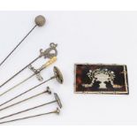 A collection of early 20th century hat pins, to include a silver and butterfly wing, Birmingham