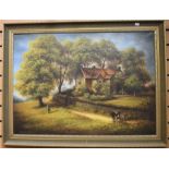 A large 20th century oil on canvas of a farm in Belper by J. Heathcote Hunt, together with a