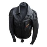 A Field Sheer men's leather biker jacket size M, 42, with a black/brown fur coat. (2)