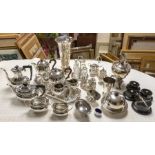 A collection of silver plate to include: a Celtic Revival style four piece tea and coffee service