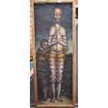Spanish School, 20th Century  Don Quixote oil on panel, 78 x 28cm signed Ortega