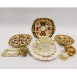 A collection of Royal Crown Derby mixed patterns china wares including 1128 Imari and cake stand