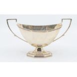 A George V Art Deco style silver two handled sugar bowl  with angular handles and ribbed body,